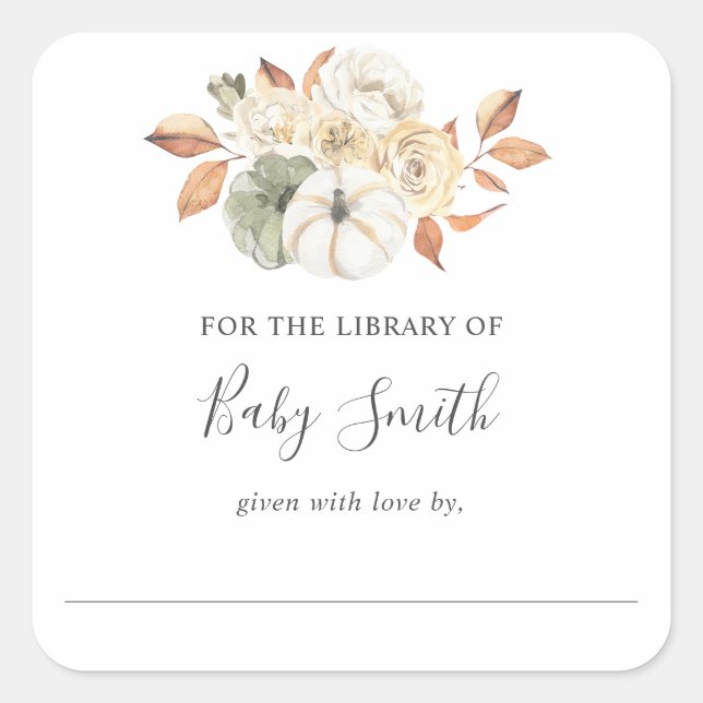 Rustic Pumpkin Baby Shower Library Bookplate (Front)