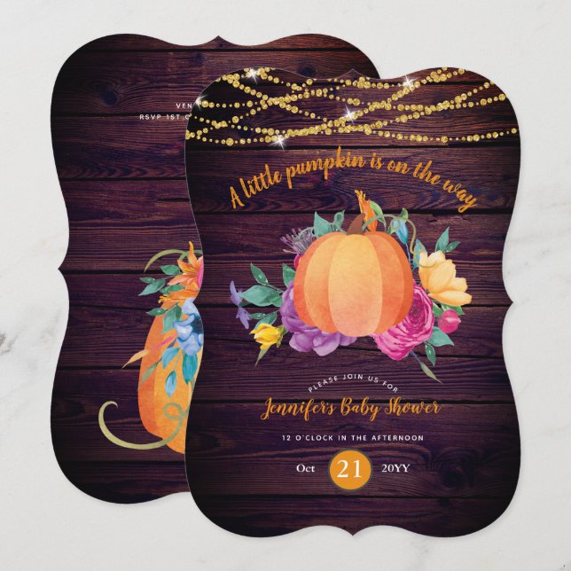 Rustic Pumpkin BABY SHOWER Watercolor FALL Modern Invitation (Front/Back)