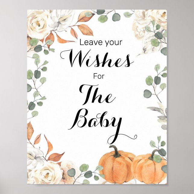Rustic pumpkin Baby Shower Wishes for Baby Sign (Front)