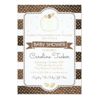 Rustic Pumpkin Baby Shower Wood & Ivory Invitation