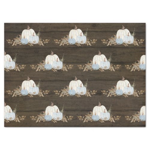 Rustic Pumpkin Barn Wood Blue n White Fall Leaves Tissue Paper