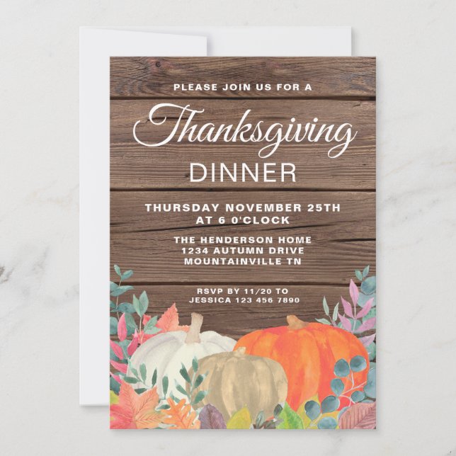 Rustic Pumpkin Barn Wood Thanksgiving Dinner Invitation (Front)
