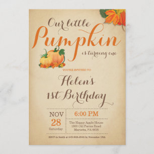 Rustic Pumpkin Birthday Invitation First Bday