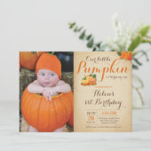 Rustic Pumpkin Birthday Invitation First Bday (Standing Front)