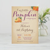 Rustic Pumpkin Birthday Invitation First Bday (Standing Front)