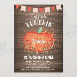 Rustic Pumpkin Birthday Invitation Pink