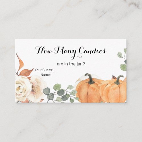 Rustic Pumpkin Boho Floral Guess How Many Candies Enclosure Card