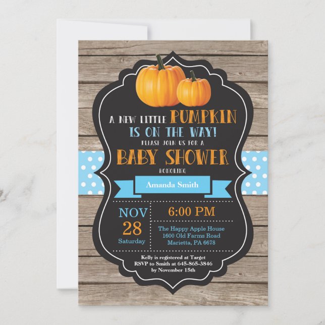 Rustic Pumpkin Boy Baby Shower Invitation Card (Front)