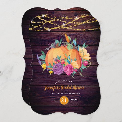 Rustic Pumpkin BRIDAL SHOWER Watercolor FALL Invitation