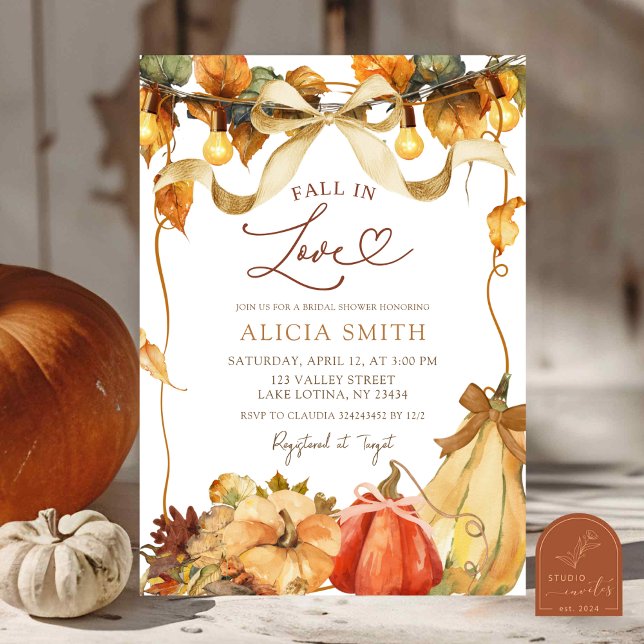 Rustic Pumpkin Coquette fall in love bridal shower Invitation (Creator Uploaded)