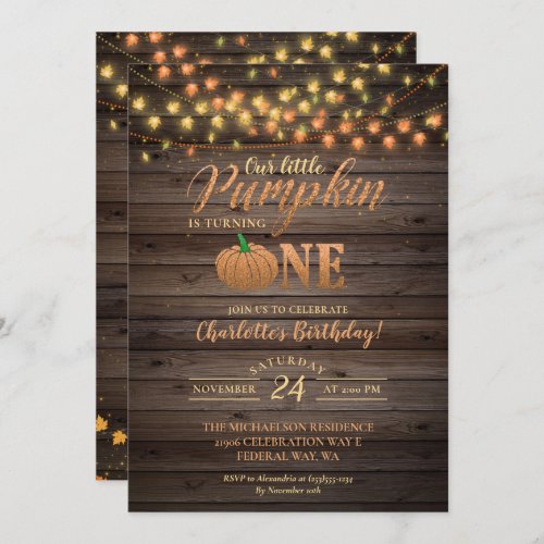 Rustic Pumpkin Country Fall 1st Birthday Invitation