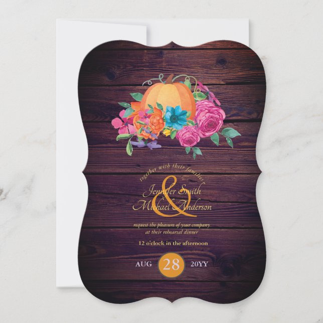 Rustic Pumpkin Couples Fall Watercolor Flowers Invitation (Front)