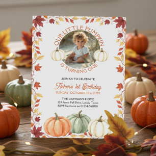 Rustic Pumpkin Fall 1st Birthday Photo Boho Autumn Invitation