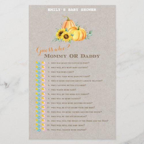 Rustic Pumpkin Fall Baby Shower Game PRINTED