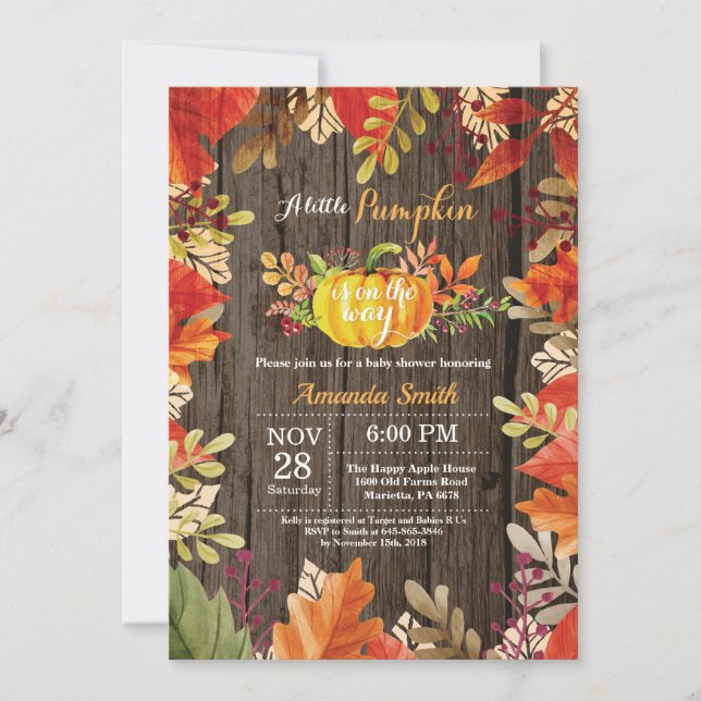 Rustic Pumpkin Fall Baby Shower Invitation (Front)