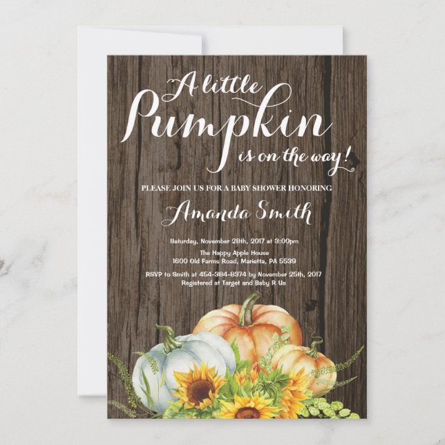 Rustic Pumpkin Fall Baby Shower Invitation (Front)