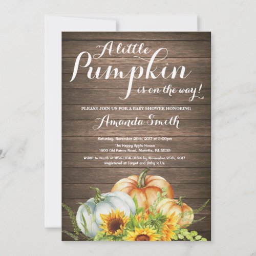 Rustic Pumpkin Fall Baby Shower Invitation