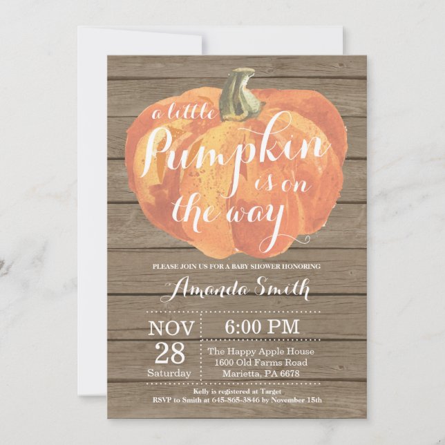 Rustic Pumpkin Fall Baby Shower Invitation Card (Front)