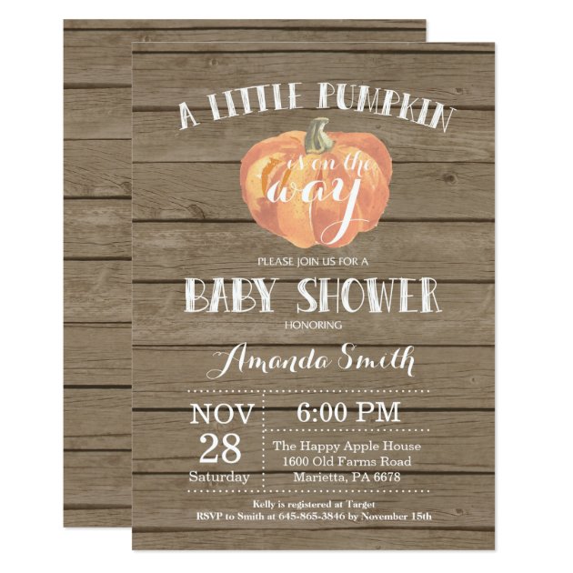 Rustic Pumpkin Fall Baby Shower Invitation Card