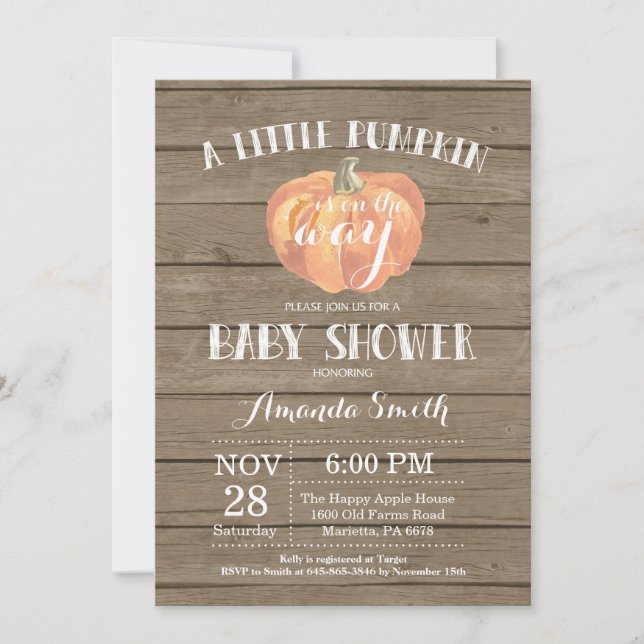 Rustic Pumpkin Fall Baby Shower Invitation Card (Front)