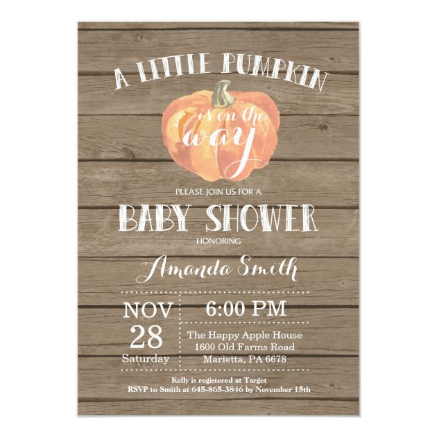 Rustic Pumpkin Fall Baby Shower Invitation Card