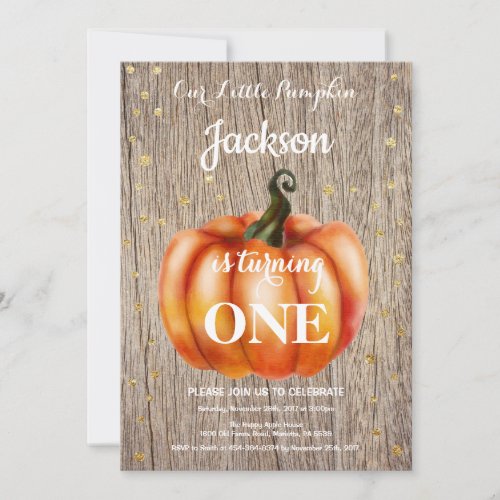 Rustic Pumpkin Fall Birthday Invitation Gold