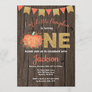 Rustic Pumpkin Fall Birthday Invitation Gold