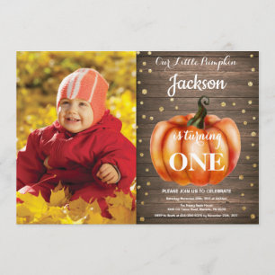 Rustic Pumpkin Fall Birthday Invitation Gold
