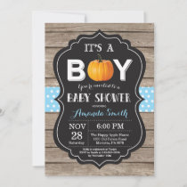 Rustic Pumpkin Fall Blue Baby Shower Invitation