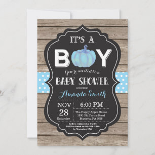 Rustic Pumpkin Fall Blue Baby Shower Invitation