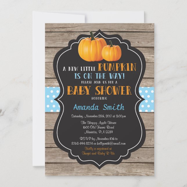 Rustic Pumpkin Fall Boy Baby Shower Invitation (Front)