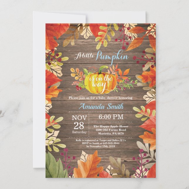 Rustic Pumpkin Fall Boy Baby Shower Invitation (Front)
