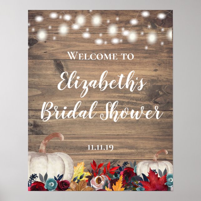 Rustic Pumpkin Fall Bridal Shower Welcome Sign (Front)