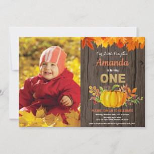 Rustic Pumpkin Fall First Birthday Gold Invitation