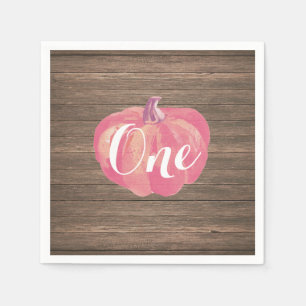Rustic Pumpkin Fall First Birthday Party Pink Napkins