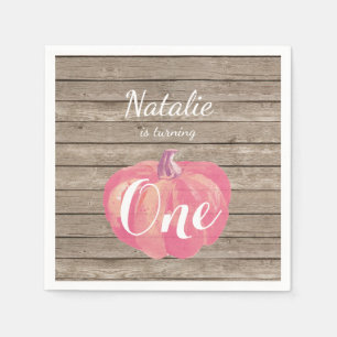 Rustic Pumpkin Fall First Birthday Party Pink Napkins