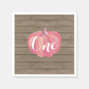 Rustic Pumpkin Fall First Birthday Party Pink Napkins