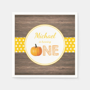 Rustic Pumpkin Fall First Birthday Party Yellow Napkins