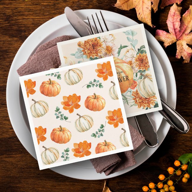 Rustic Pumpkin Fall floral autumn Baby Shower  Napkins (Creator Uploaded)