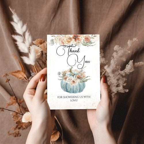 Rustic Pumpkin Fall Floral Baby Shower Thank You Card