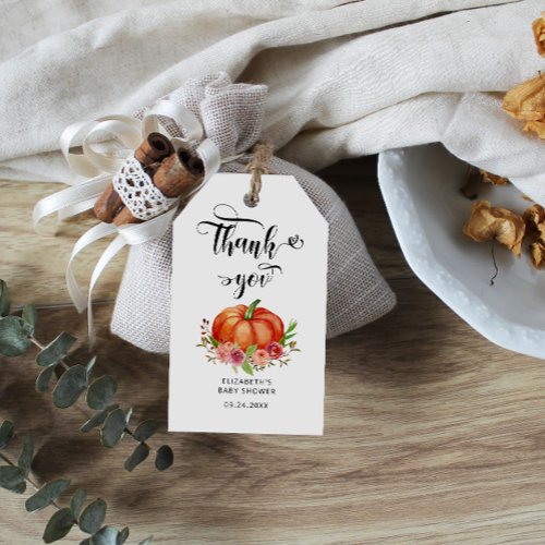 Rustic Pumpkin Fall Floral Baby Shower Thanks Gift Tags