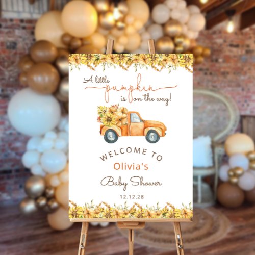 Rustic Pumpkin Fall Floral Baby Shower Welcome Foam Board