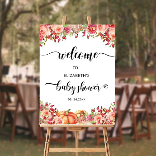 Rustic Pumpkin Fall Floral Baby Shower Welcome Foam Board