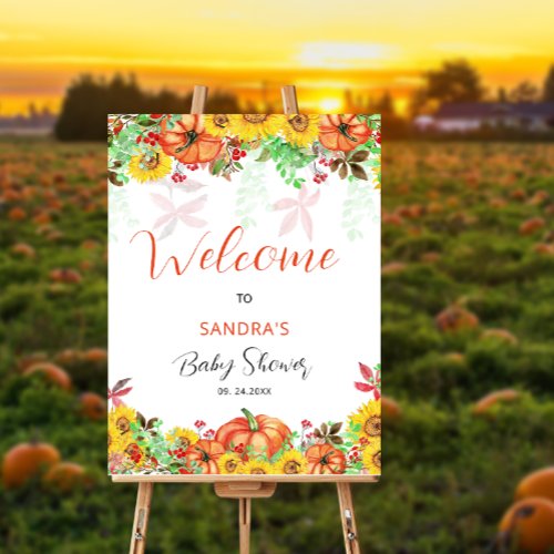 Rustic Pumpkin Fall Floral Baby Shower Welcome Foam Board