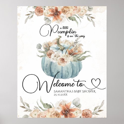 Rustic Pumpkin Fall Floral Baby Shower welcome Poster
