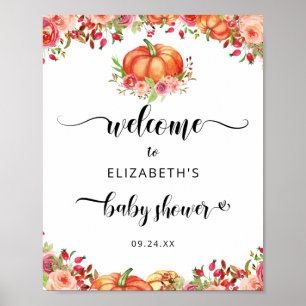 Rustic Pumpkin Fall Floral Baby Shower Welcome  Poster