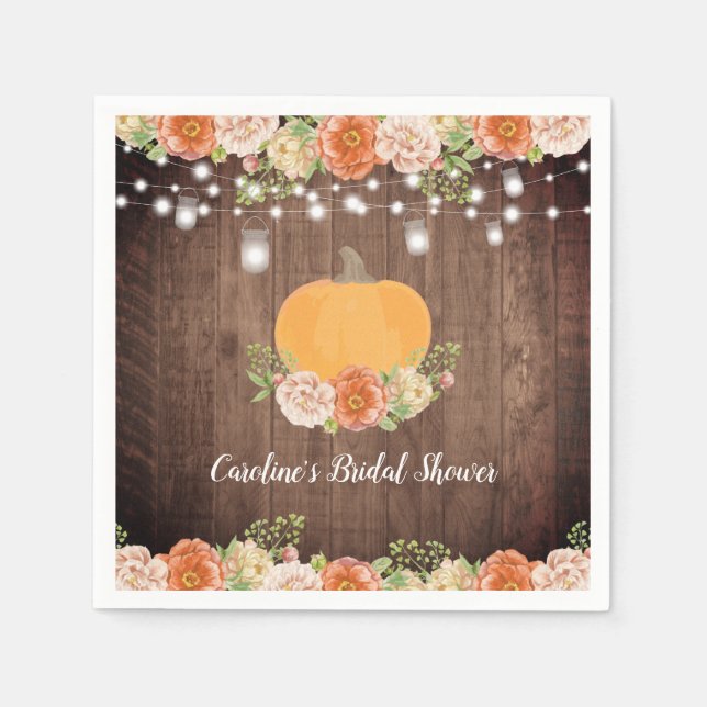 Rustic Pumpkin Fall Floral Bridal Shower Napkins (Front)