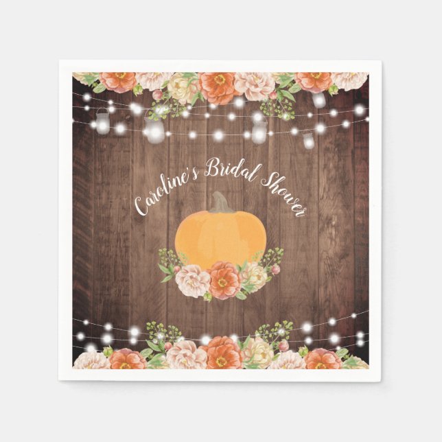 Rustic Pumpkin Fall Floral Bridal Shower Napkins (Front)