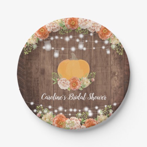Rustic Pumpkin Fall Floral Bridal Shower Paper Plates