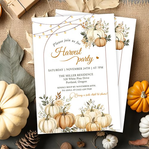 Rustic Pumpkin Fall Floral Harvest Party Invitation